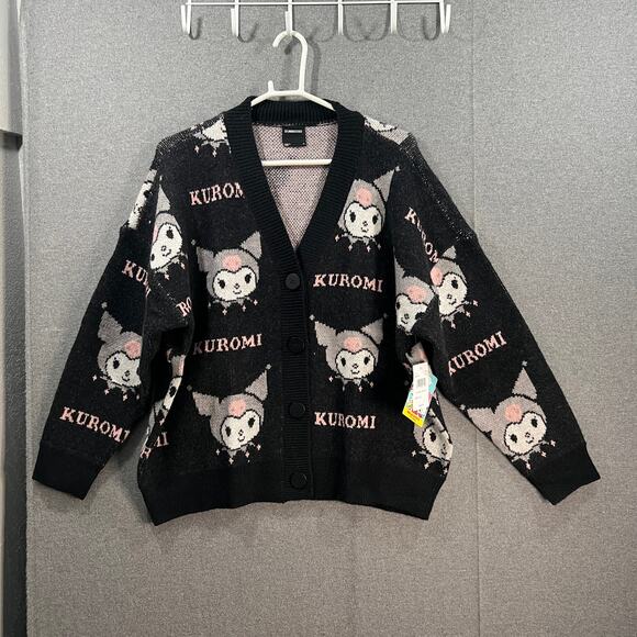 Kuromi Repeat Character Head V-Neck Long Sleeve Black Adult Cardigan Size XL - Picture 1 of 16